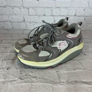Skechers Shape Ups Women Size 8.5 Toning Walking Gray/Pink Shoes SN 11806